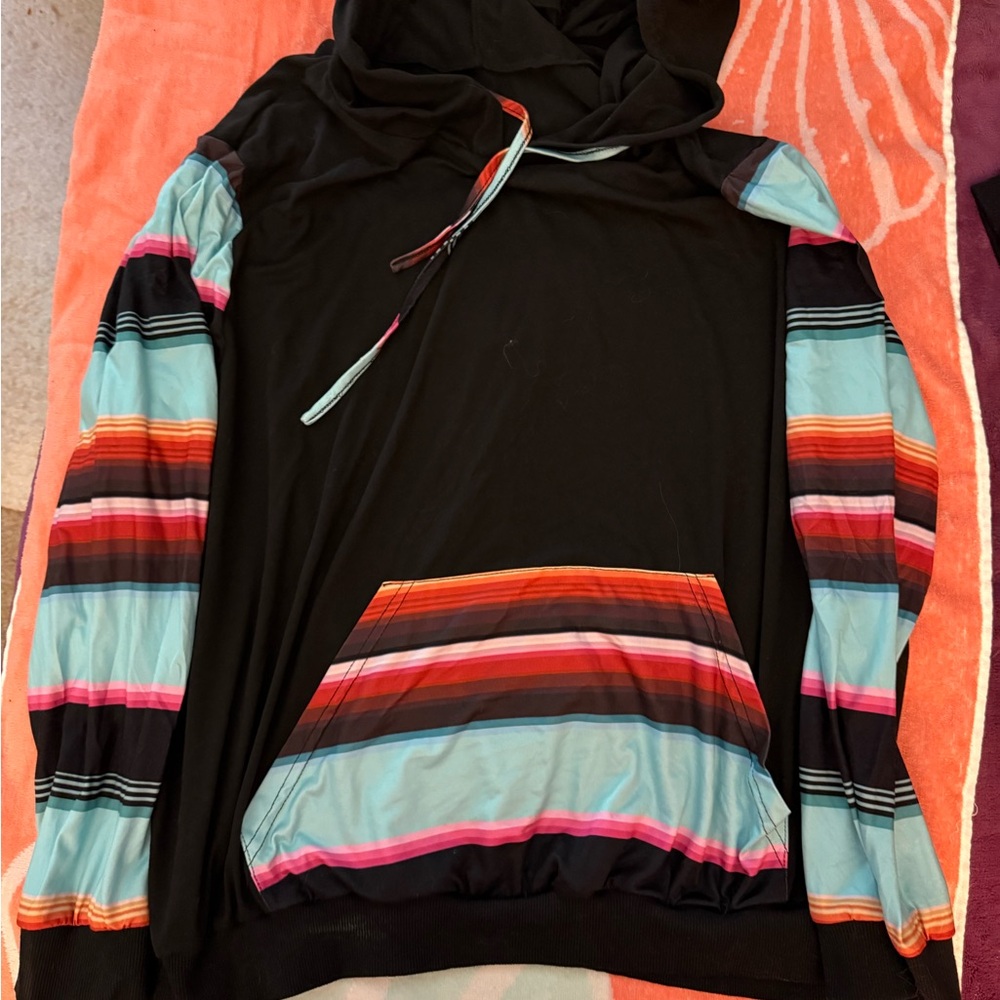 SHEIN Black Multicolor Striped Long Sleeve Hoodie